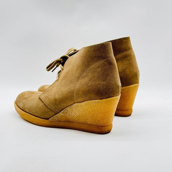 J Crew Ankle Boots Womens 8 Brown Suede Wedge Heels Chukka Booties Desert Shoes - Picture 5 of 12